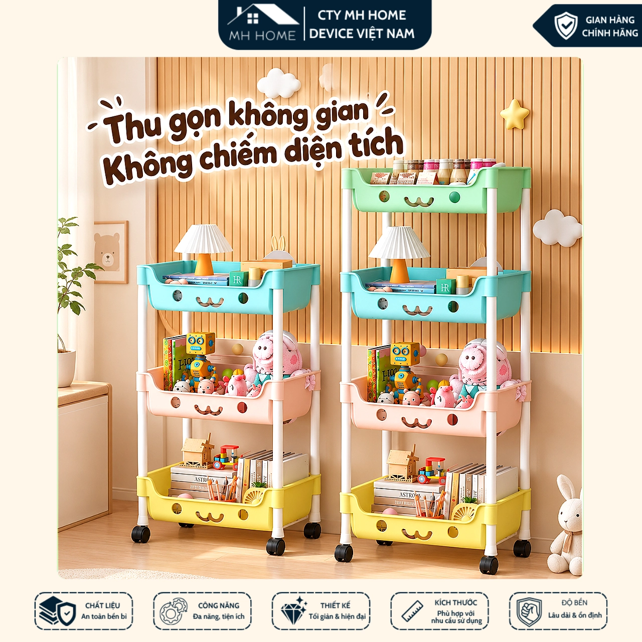 Kệ Gấu Đựng Đồ Đa Năng 4 Tầng Có Bánh Xe Thông Minh - Kệ Để Đồ Chơi Cho Bé Bỉm Sữa Nhà Bếp Tiện Lợi MH